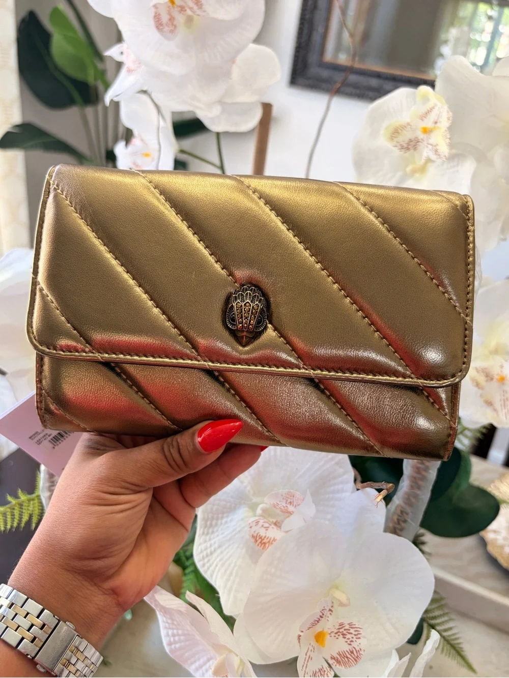 Kurt Geiger London SoHo Wallet on Chain BRONZE -NWT